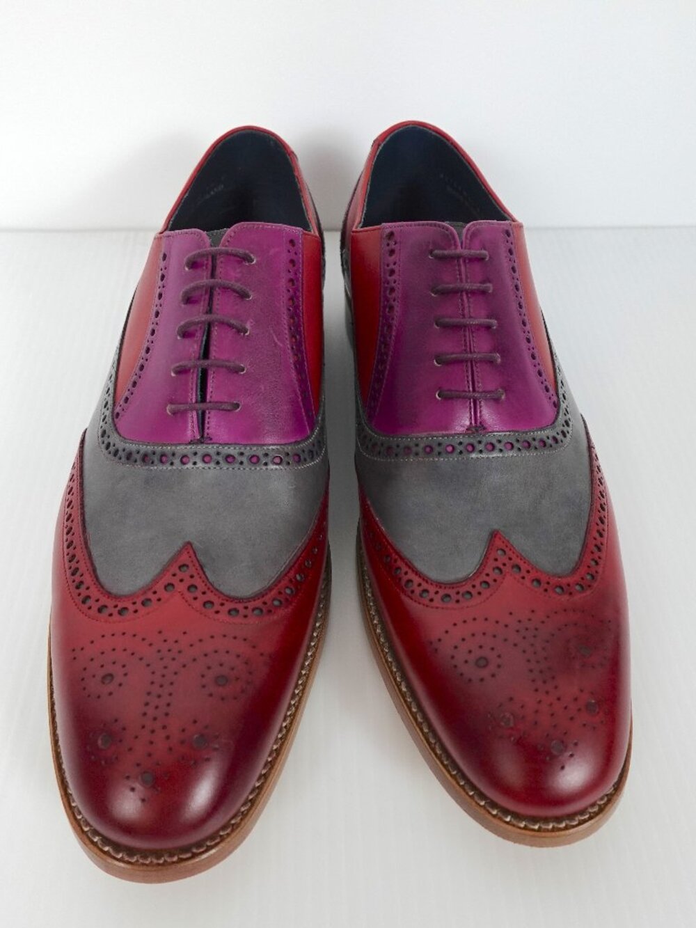 Barker - Made in England. Size 10.5 US,9.5 UK - Red / Grey / Purple Hand Painted